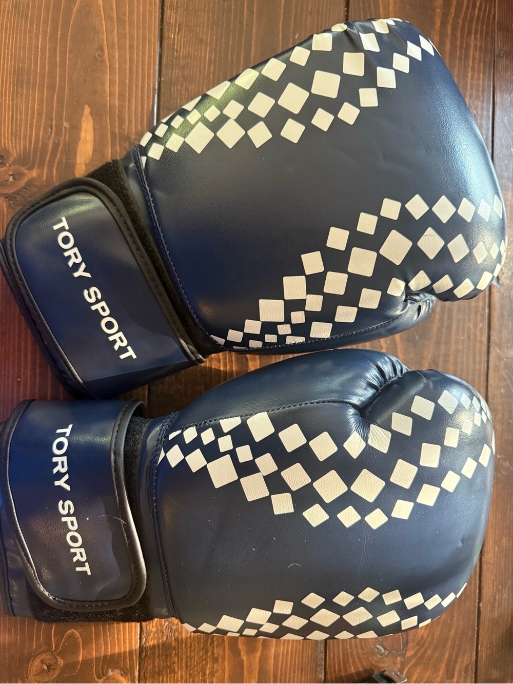 Tory Sport Leather Boxing Gloves Navy & White Checkerboard | Rare | MSRP $198